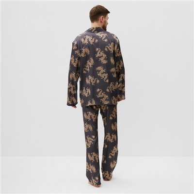 Пижама мужская (рубашка и брюки) KAFTAN "Дракон" размер 52, графитовый
