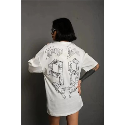 Футболка Oversize с круглым вырезом унисекс с принтом - белый