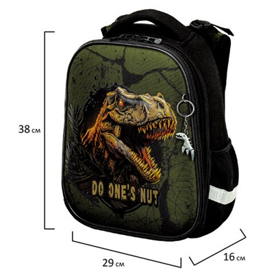 Ранец BRAUBERG PREMIUM, 2 отделения, с брелоком, "Dino attack", 3D-панель, 38х29х16 см, 272016