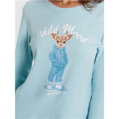 Пижама женская голубая с принтом "Wild mood"