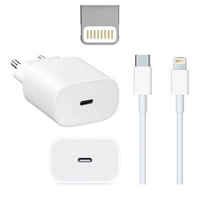 Сетевой адаптер питания USB-C 20W + кабель Type-C-Lighting 14 Pro Max с лого (белый)