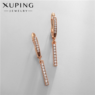 Серьги со стразами XUPING подвески малые, цвет белый в розовом золоте