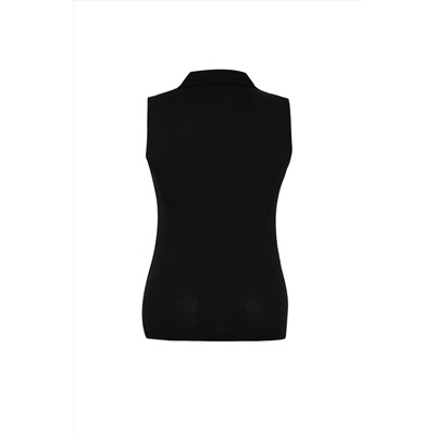 Черный приспособлен/сидит на кузовом воротнике гибкий вязание Big Size Blouse TBBSS24AF00065
