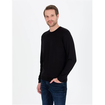Black Slim Fit Bicycle Neck Sheam Смешанный базовый вязаный свитер