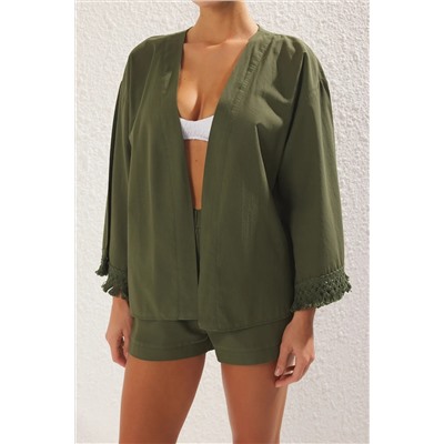 Khaki Plaining 100 %хлопковые кисточки Kimono Short Beach Tool TBESS25AU00017