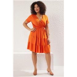 Orange v -neck Stakter вязание платья большого размера TBBSS22EL1638