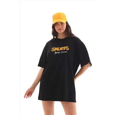 Футболка Oversize с круглым вырезом унисекс с принтом - черная