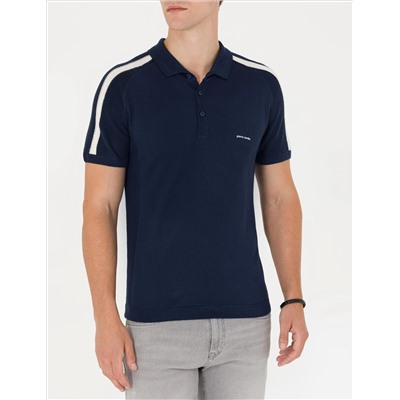 Яготая синяя кнопка подгонки с Polo Yaka Knitwear T -Fork