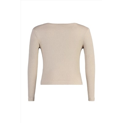 Beige Bool воротники детализированные вязание урожая Big Size Blouse TBBAW23AF00030