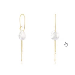 Pendientes largos pétalo con baño de oro 18 kt sobre plata y perla Nenufar