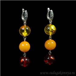 Серьги шарики 14мм из янтаря цв.медовый, карамельный, вишня, 5,5см