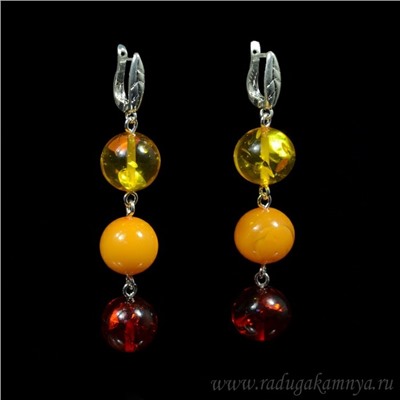 Серьги шарики 14мм из янтаря цв.медовый, карамельный, вишня, 5,5см