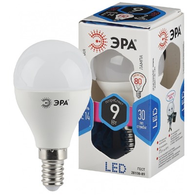 Нарушена упаковка!   Светодиодная лампа Е14 9W 4000К (белый) Эра LED P45-9W-840-E14 (Б0029042)