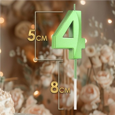 Свеча в торт на шпажке «‎Грань», цифра "4",изумруд, 5 см