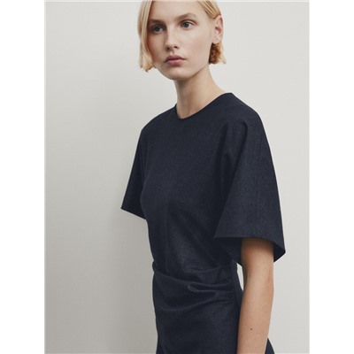 Vestido midi mezcla lana detalle frunce
