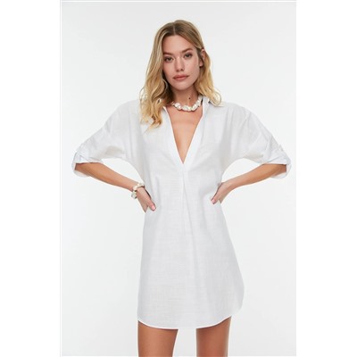Белое мини-пляжное платье из 100 % хлопка TBESS21EL3979