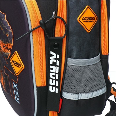 Рюкзак школьный 37 x 28 x 13см, эргономичная спинка, Across 557, + мешок, черный/оранжевый