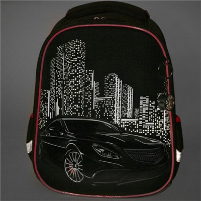 Ранец BRAUBERG PREMIUM, 2 отделения, с брелком, "City car", LED ЛАМПОЧКИ, 38х29х16 см, 271356