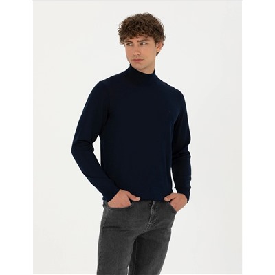 Navy Blue Slim Fit Half Fisherman воротнич
