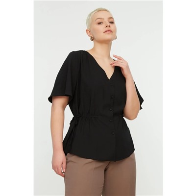 Черная плетеная v -neckline blouse tbbss22bz0753