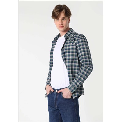 Slim Fit Рубашка уравнение шеи мужская темно -синяя рубашка с длинным рукавом