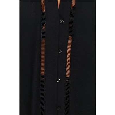 Black V -Neck Юбка Конец Кнопка Кнопка Подробное пляжное платье большого размера TBBSS24AH00100