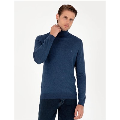 Индиго меландж Slim Fit Friendman воротник основной трикотажный свитер