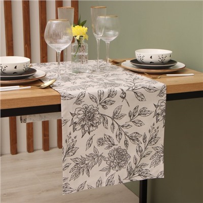 Дорожка на стол Этель Black flowers 40×149см, 100% хлопок, саржа 190 г/м², серая
