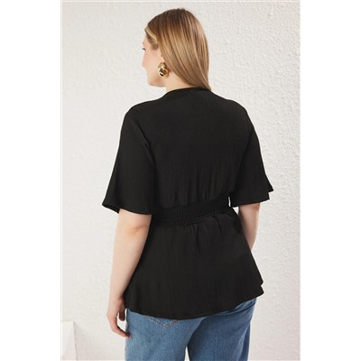 Black Cruve Yaka Gipe подробный вязание блузки большого размера TBBSS25AF00083