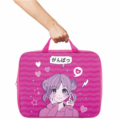Папка на молнии с ручками BRAUBERG KIDS А4, 1 отделение, полиэстер, 80 мм, "Anime style", 272121