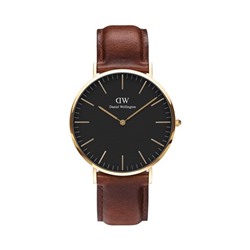 Reloj de cuarzo de piel y chapado en oro amarillo Classic St Mawes