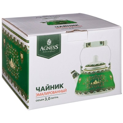ЧАЙНИК AGNESS  ЭМАЛИРОВАННЫЙ, СЕРИЯ СУРА, 3 Л (КОР=8ШТ.)