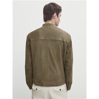 Chaqueta bomber piel ante cremallera