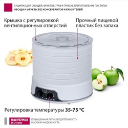 Сушилка для овощей и фруктов "Мастерица" EFD-5000, 500 Вт, 6 ярусов, белая