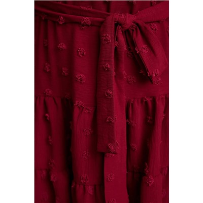 Bordeaux v -neck Balloon Arm Armed Compom Pompom Woven Mini Press Tbbaw25ah00053