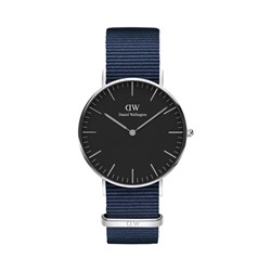 Reloj de cuarzo de tela Bayswater - Azul marino y plateado