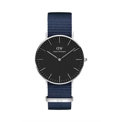 Reloj de cuarzo de tela Bayswater - Azul marino y plateado