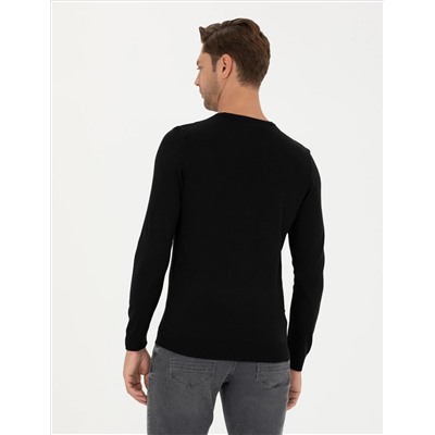 Black Slim Fit Bicycle Olcemed Wool Siped Sweater