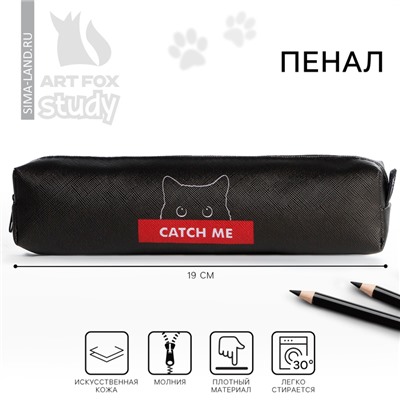 Пенал школьный из искусственной кожи «Кот», 19×8×3 см