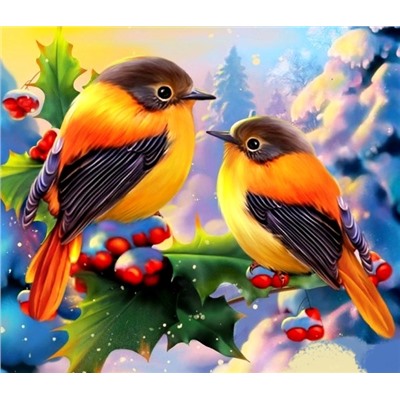 Алмазная мозаика/ без подрамника/ частичная выкладка/ круглые стразы/ 25х25 (живопись) / арт. АК2020080 ПТИЧКИ