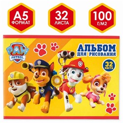 Альбом для рисования А5, 32 листа 100 г/м², на скрепке, «Щенячий патруль»