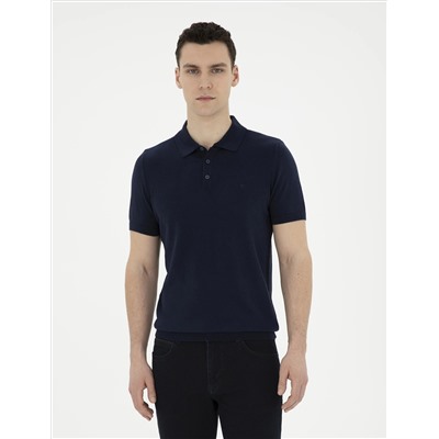 Яготая синяя кнопка подгонки с Polo Yaka Knitwear T -Fork