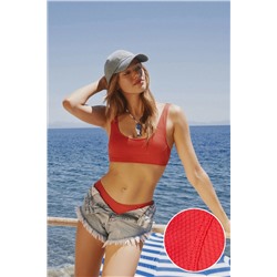 Красный текстурированный топ бикини без косточек TBESS24BU00063