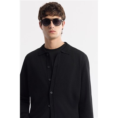 Черный поло яка кнопка Rayon Knitwear Cardigan