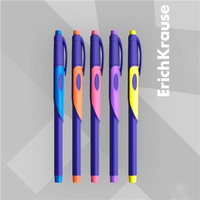 Ручка шариковая ErichKrause ErgoLine Kids Ultra Glide, первоклассника, эргономичный держатель, корпус Soft-touch, узел 0.7 мм, чернила синие, микс