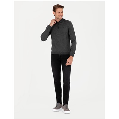 Anthracit Melanj Slim Fit Polo воротниц Основной вязаный свитер