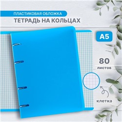 Тетрадь на кольцах A5 80 листов в клетку Calligrata, пластиковая обложка, блок офсет, голубая