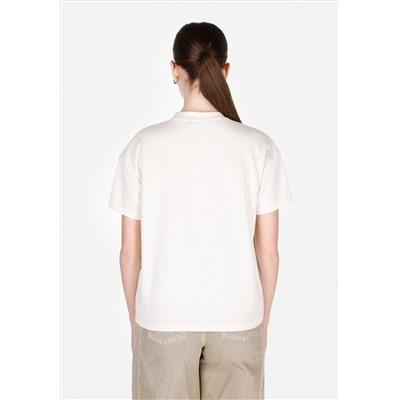 Регулярная посадка круглая воротнична женщина Ecru Short Arm T -For