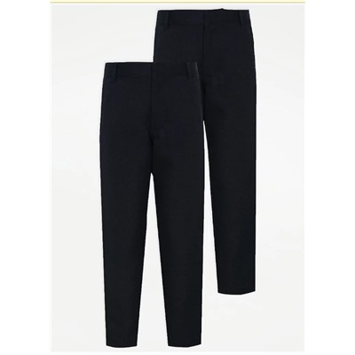 Boys Navy Slim Leg School Trousers 2 Pack