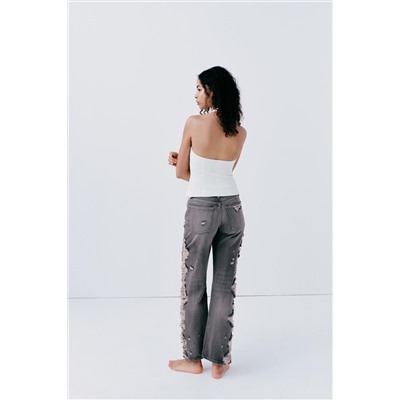 JEANS TRF WIDE LEG ROTOS TIRO MEDIO